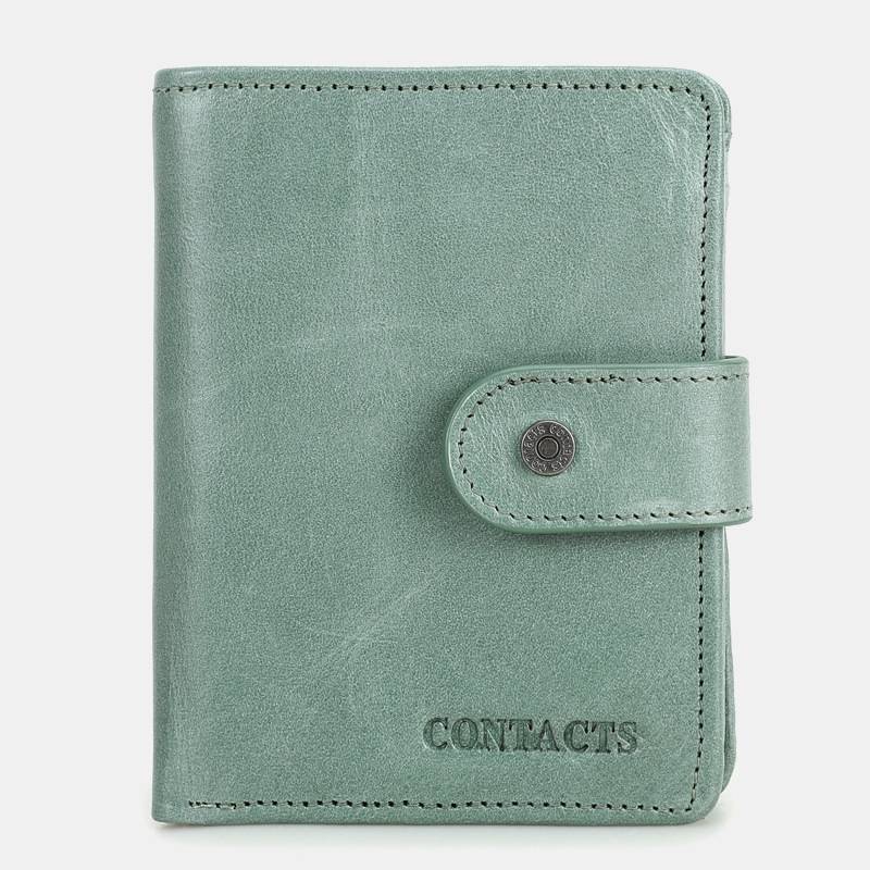 RFID Blocking Genuine Leather Multi-Card Buckle Wallet with Zip Coin Pocket