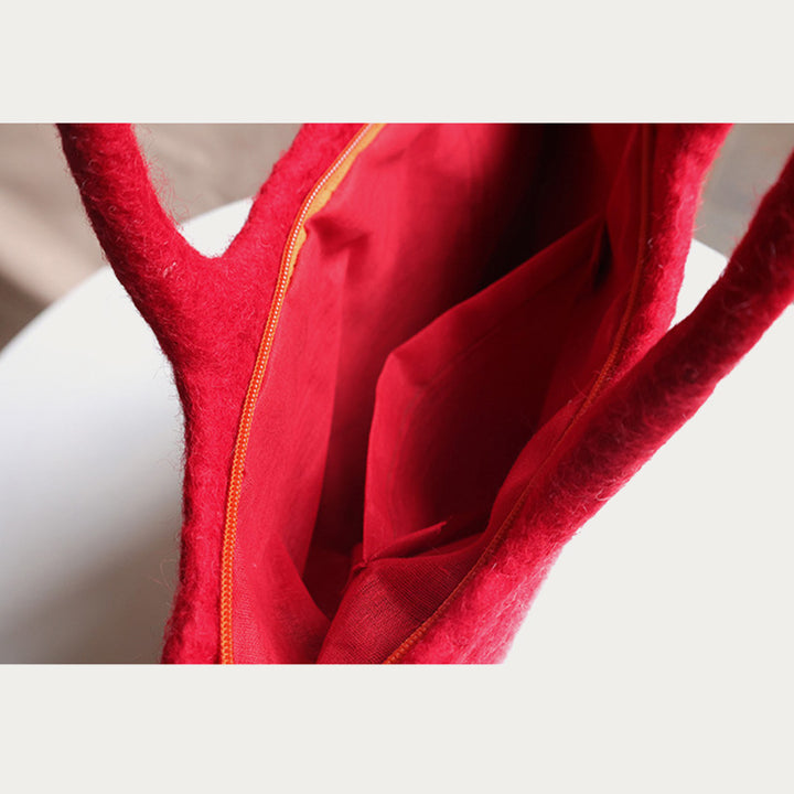 Wool Felt Tote For Women Round Dot Decor Handbag