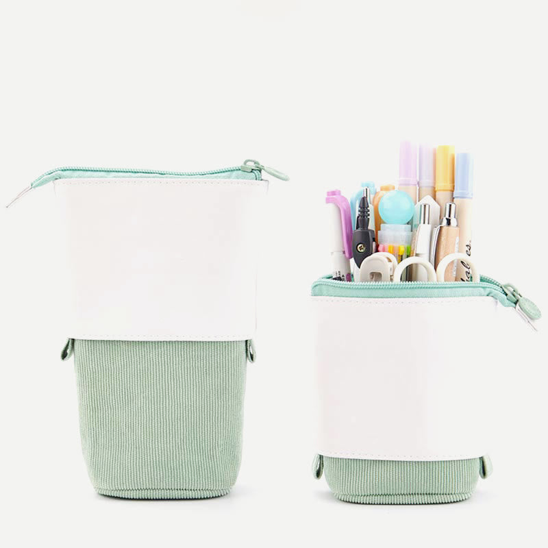 Pencil Case for Student Corduroy Pull-Down Telescopic Simple Pen Bag