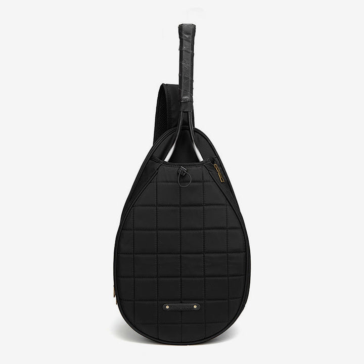 Racket Bag For Women Plaid Pattern Waterproof Polyester Crossbody Bag - Black - image 16