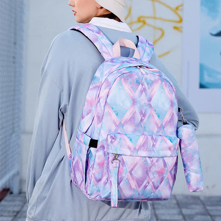 School Backpack Daypack Cute 3-Pcs Schoolbag Set with USB Charging Port