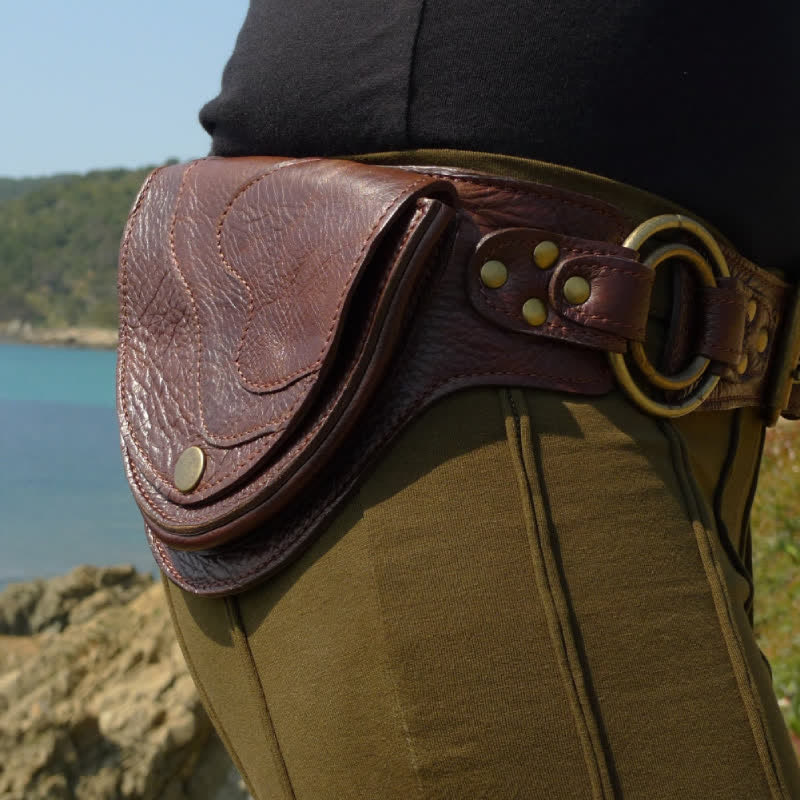 Medieval Leather Double Pocket Belt Bag Vintage Hip Belt Waist Bag