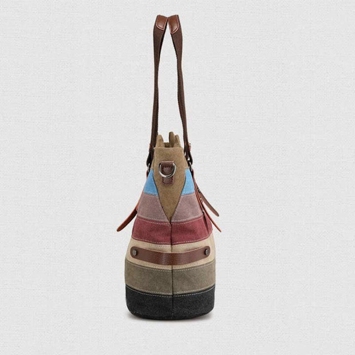 Multifunction Color Block Canvas Handbag Hobo Tote Bag Crossbody Purses