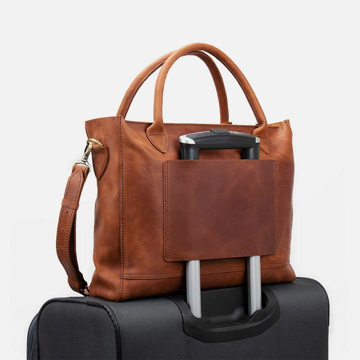Retro Leather Tote Tassel Decor Classic Multifunctional Travel Bag - image 3