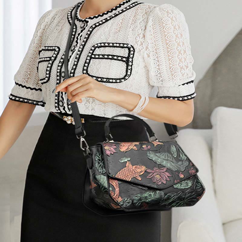 Top-Handle Bag for Women Large Capacity Ethnic Embossed Shoulder Bag - image 2
