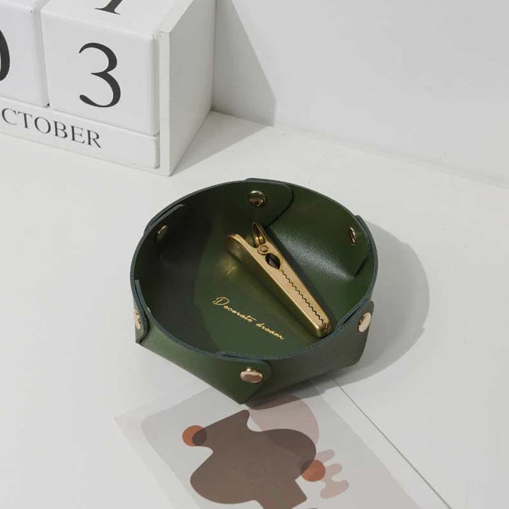 Foldable Leather Valet Tray Small Catchall Jewelry Travel Table Organizer