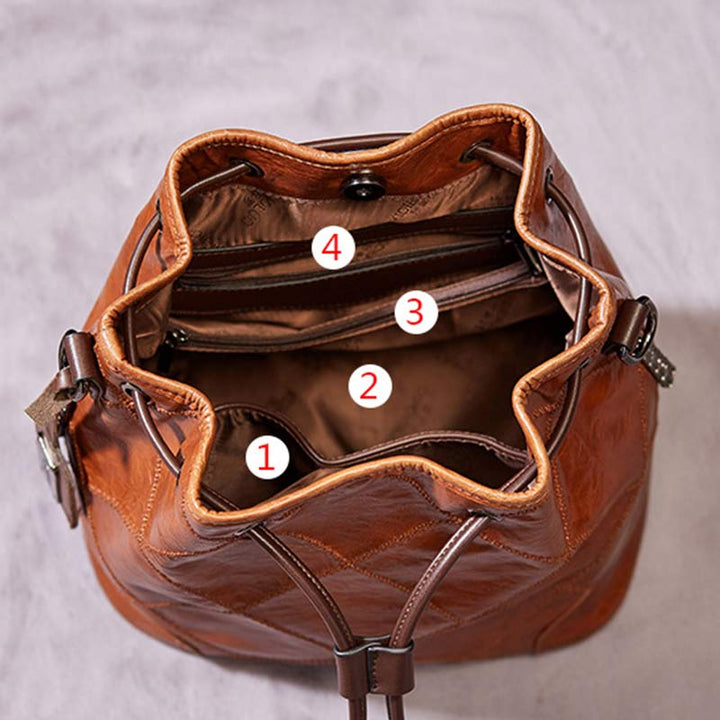 Womens Drawstring Bucket Hobo Handbag Crossbody Shoulder Bag with 2 Detachable Straps