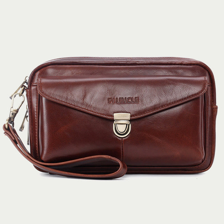 Real Leather Clutch Purse Business Handbag Wrist Bag Fit 7.9" Cellphone