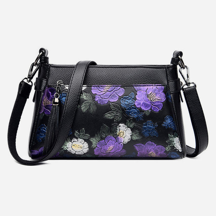 Blooming Floral Crossbody Bag For Women Dragonfly Print Tassel Purse