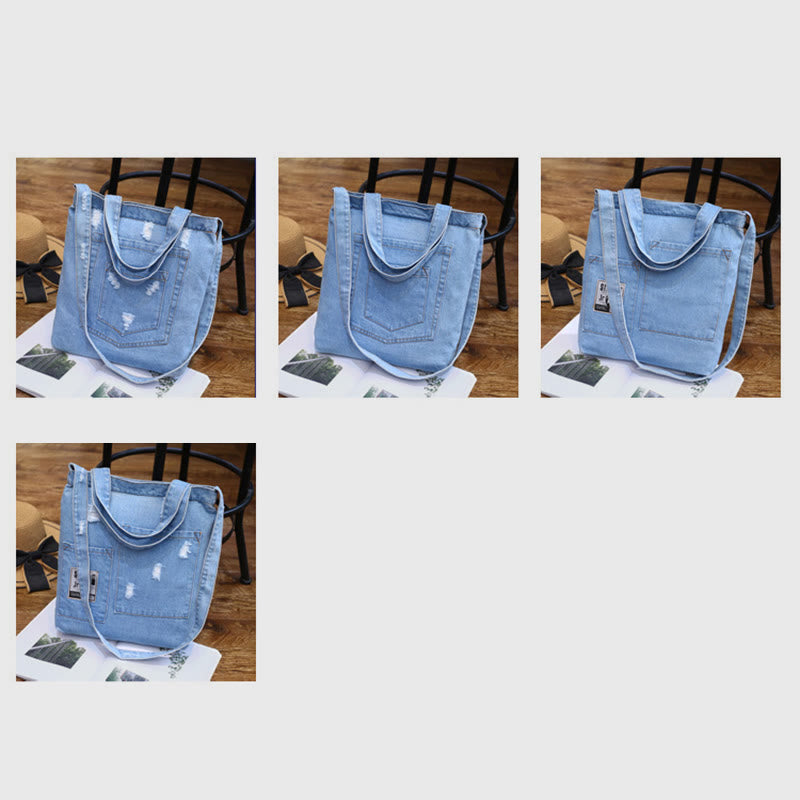 Denim Tote For Outing Retro Canvas Ripped Crossbody Bag - image 16