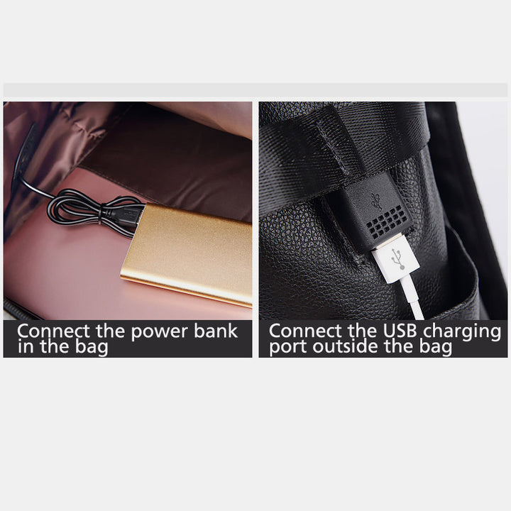 Multifunctional Anti-theft Large Capacity Leather Backpack With USB Charging Port