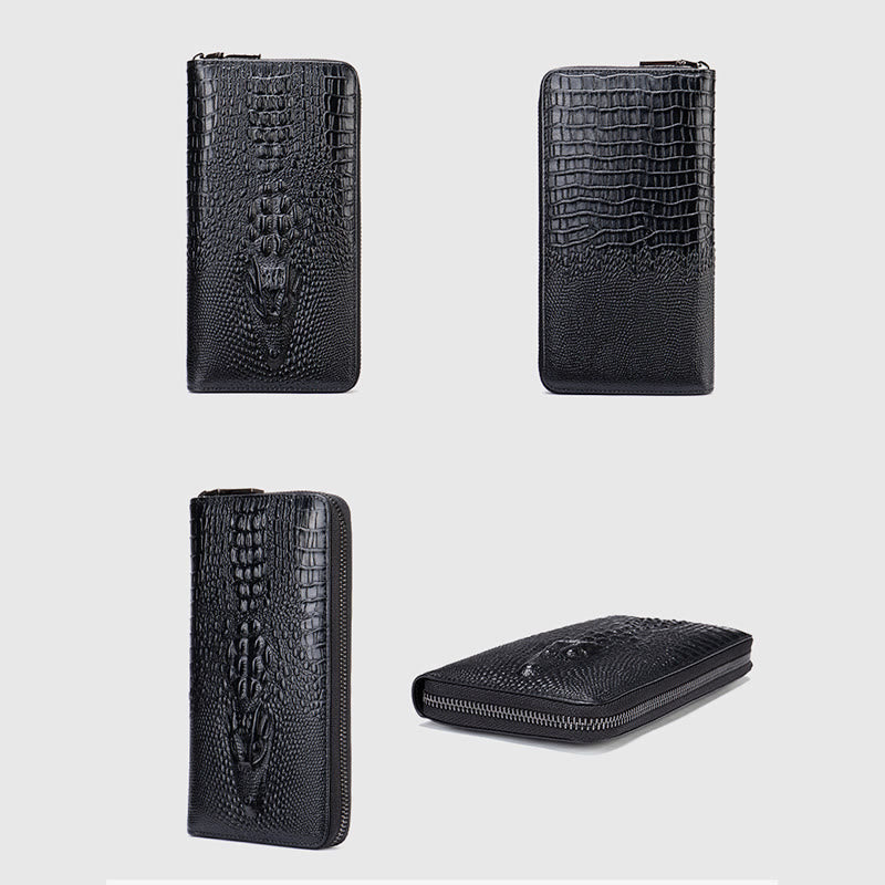 Mens Crocodile Print Wallet Business Genuine Leather Long Purse