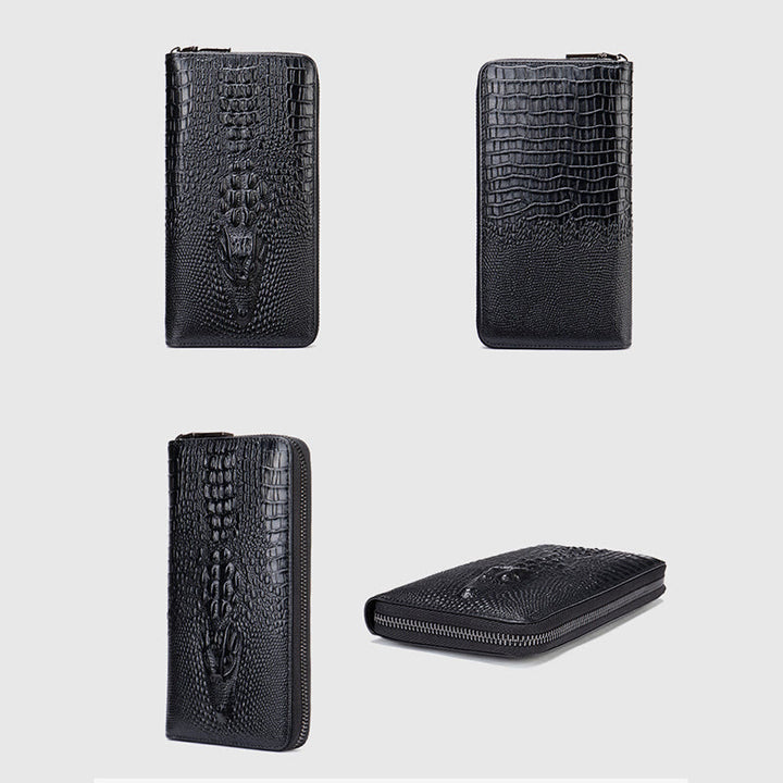 Mens Crocodile Print Wallet Business Genuine Leather Long Purse