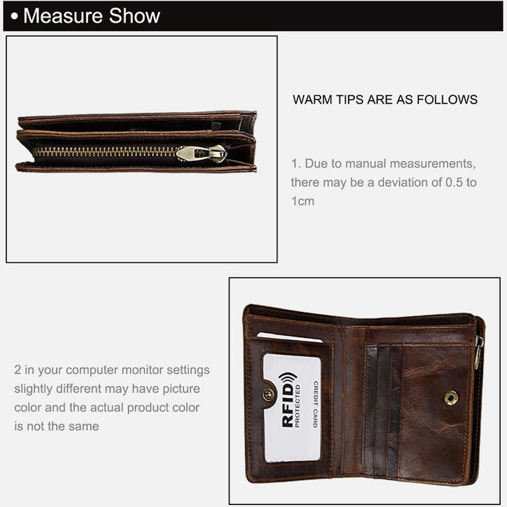 Wallet For Men Short Anti Theft Genuine Leather Retro Card Holder