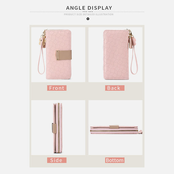 Square Plaid Money Clip Large Capacity Zipper Phone Wallet For Women