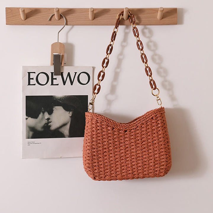 Shoulder Bag For Women Solid Color Seaside Holiday Straw Bag