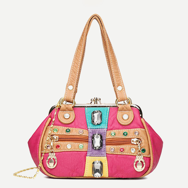 Retro Double Layer Kiss-Lock Shoulder Handbag Party Evening Purse with Crossbody Chain