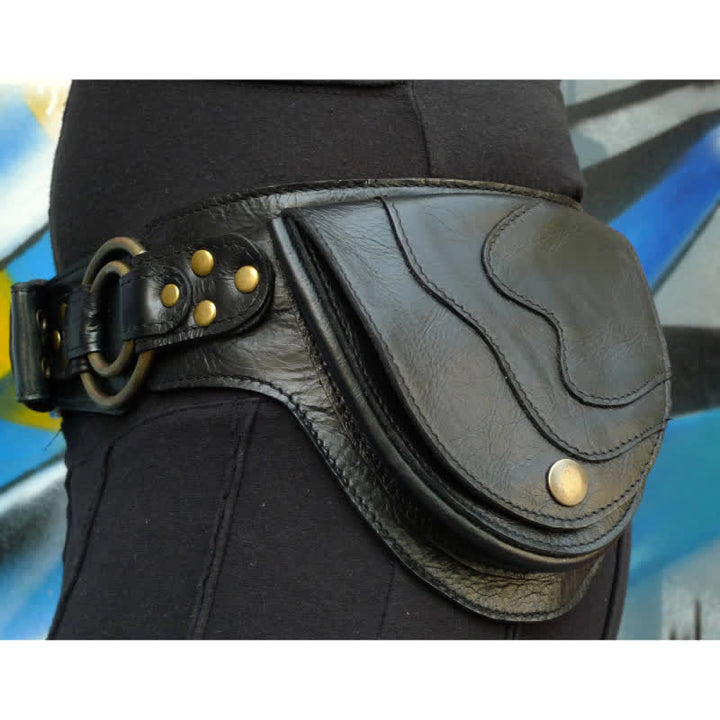 Medieval Leather Double Pocket Belt Bag Vintage Hip Belt Waist Bag