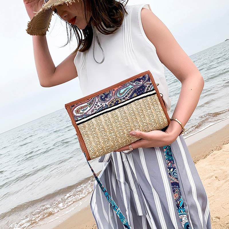 Handwoven Straw Shoulder Bag for Women Bohemian Crossbody Purse Cellphone Bag