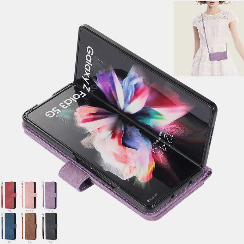 Wallet Case for Galaxy Z Fold 5/4/3 with S Pen Holder Crossbody Strap