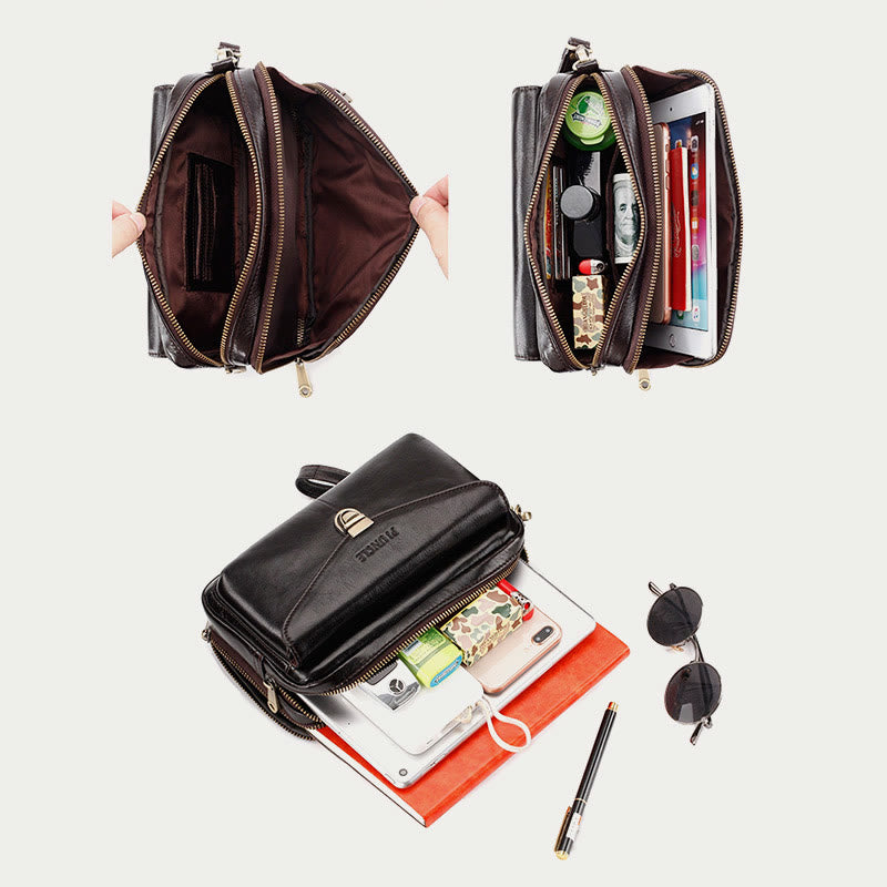 Real Leather Clutch Purse Business Handbag Wrist Bag Fit 7.9" Cellphone