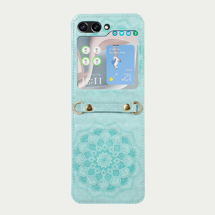 Phone Case For Z Flip5 Flower Pattern Leather Crossbody Case