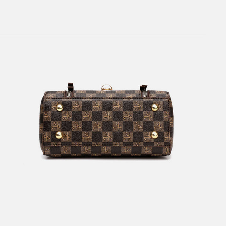 Classic Plaid Embossing Handbag Women Vegan Leather Retro Crossbody Bag