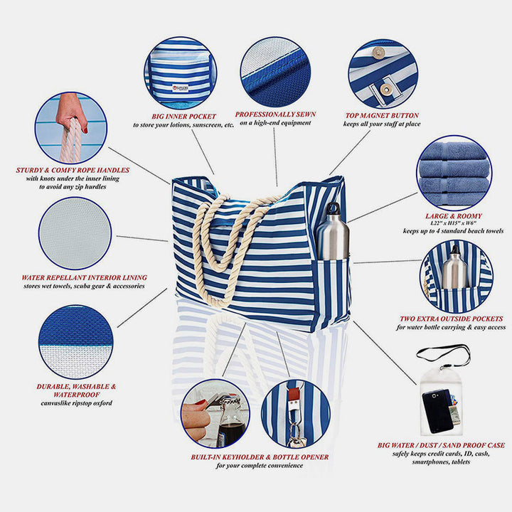 Extra Large Beach Bag Waterproof Sandproof Swim Pool Handbag Tote