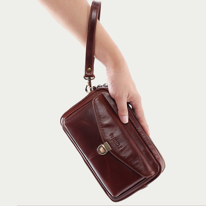 Real Leather Clutch Purse Business Handbag Wrist Bag Fit 7.9" Cellphone