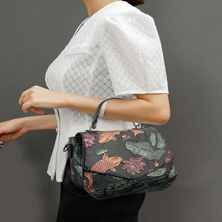 Top-Handle Bag for Women Large Capacity Ethnic Embossed Shoulder Bag - image 3
