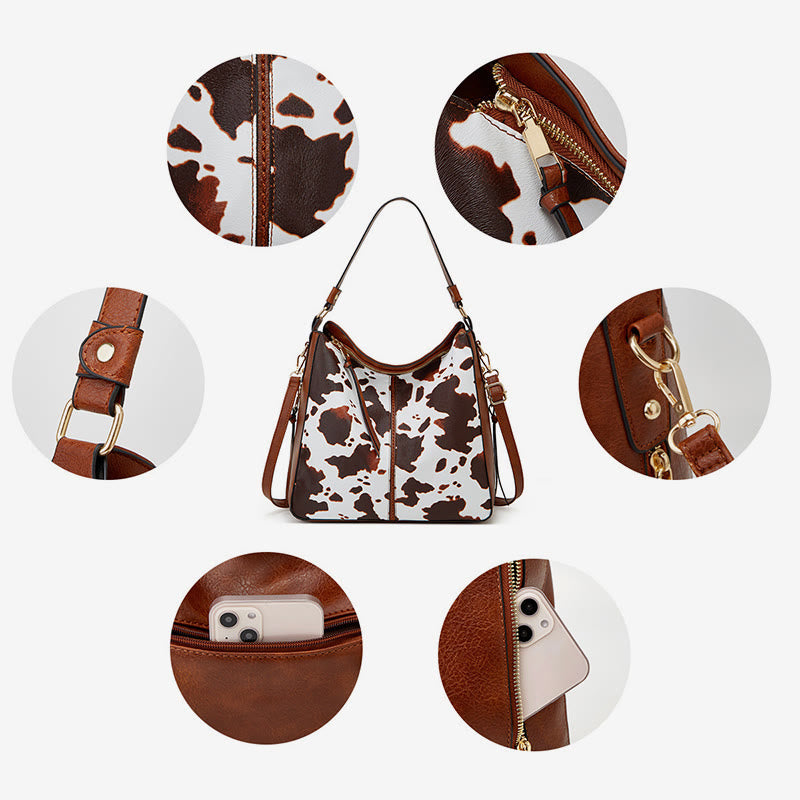 Leopard Milk Grain Ladies Tote Multiple Carry Leather Underarm Bag