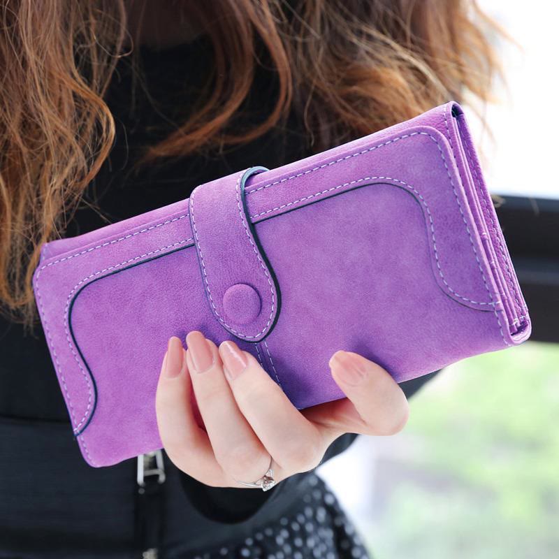 Long Wallet For Women Solid Color Multiple Slot Daily Purse - MediumOrchid - image 19
