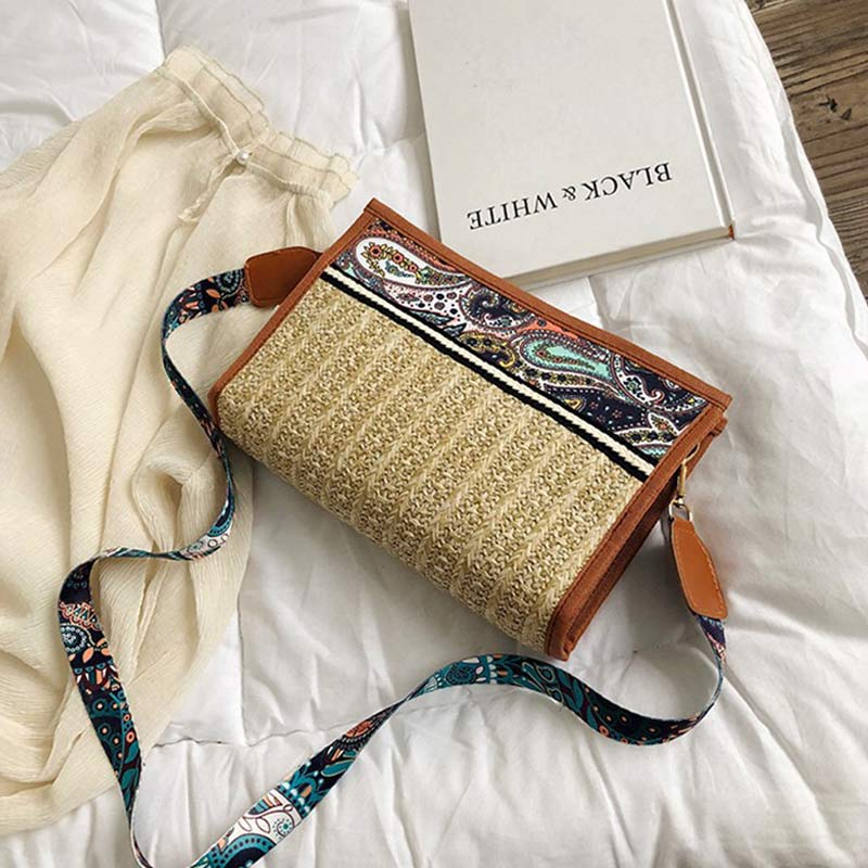 Handwoven Straw Shoulder Bag for Women Bohemian Crossbody Purse Cellphone Bag