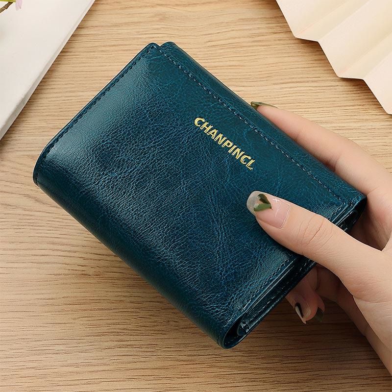 Wallet For Women Triple Folding Retro Short Shopping Money Clip - SteelBlue - image 0