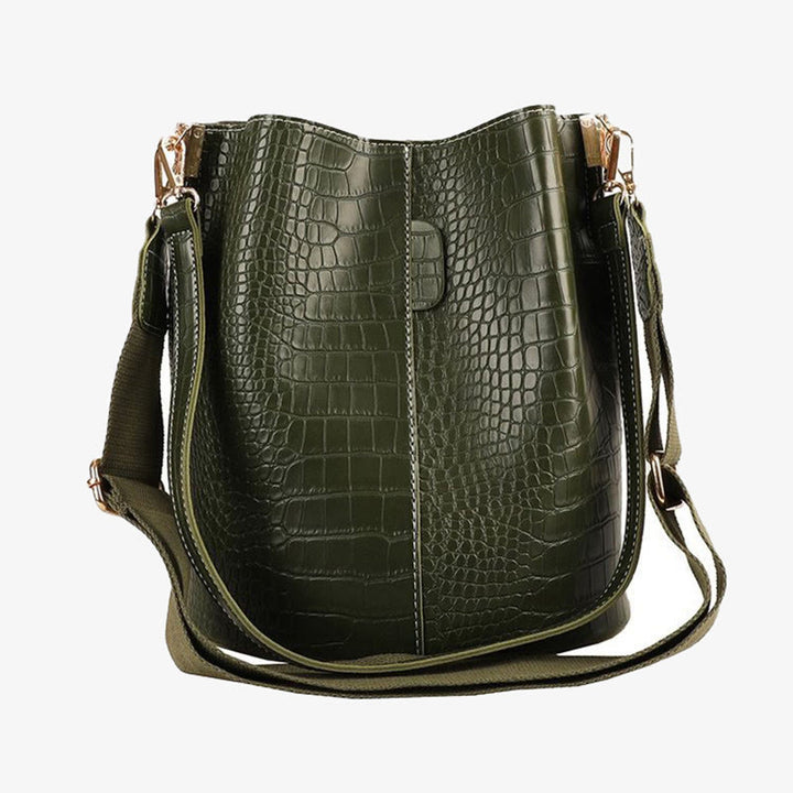 Crocodile Print Leather Cross Body Purse Single Shoulder Bucket Bag