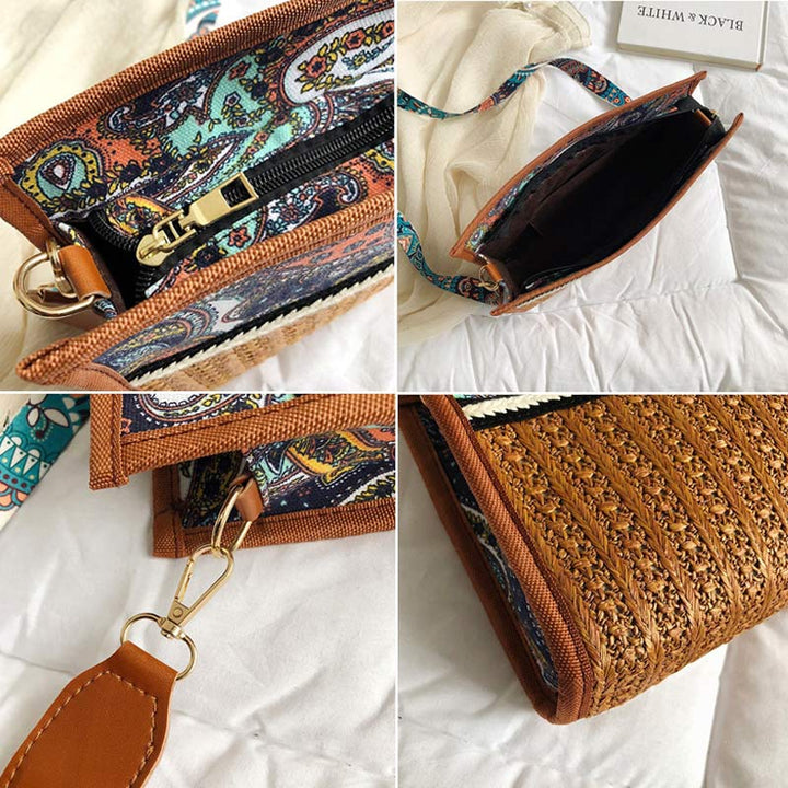 Handwoven Straw Shoulder Bag for Women Bohemian Crossbody Purse Cellphone Bag