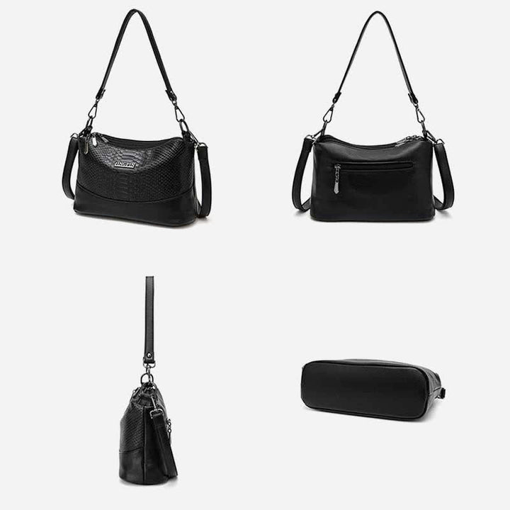 Triple Compartment Crossbody Bag for Women Vegan Leather Bucket Bag