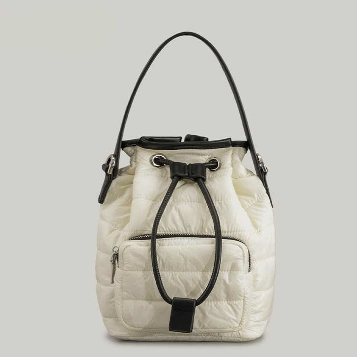 Puffer Drawstring Bucket Bag for Women Down Satchel Quilted Shoulder Bag