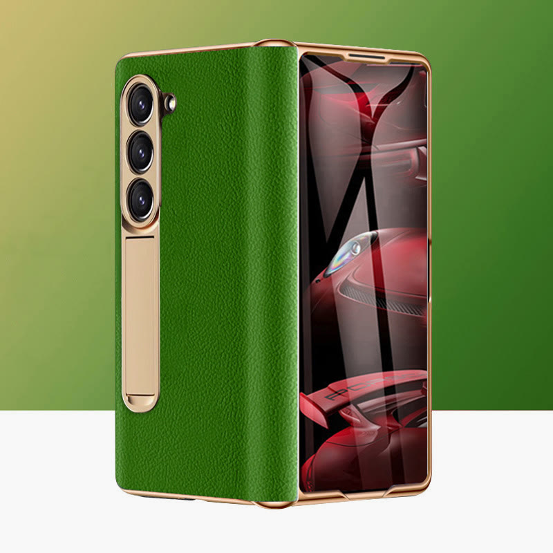 Z Fold 5 Phone Case Leechi Grain Genuine Leather With Screen Film Case