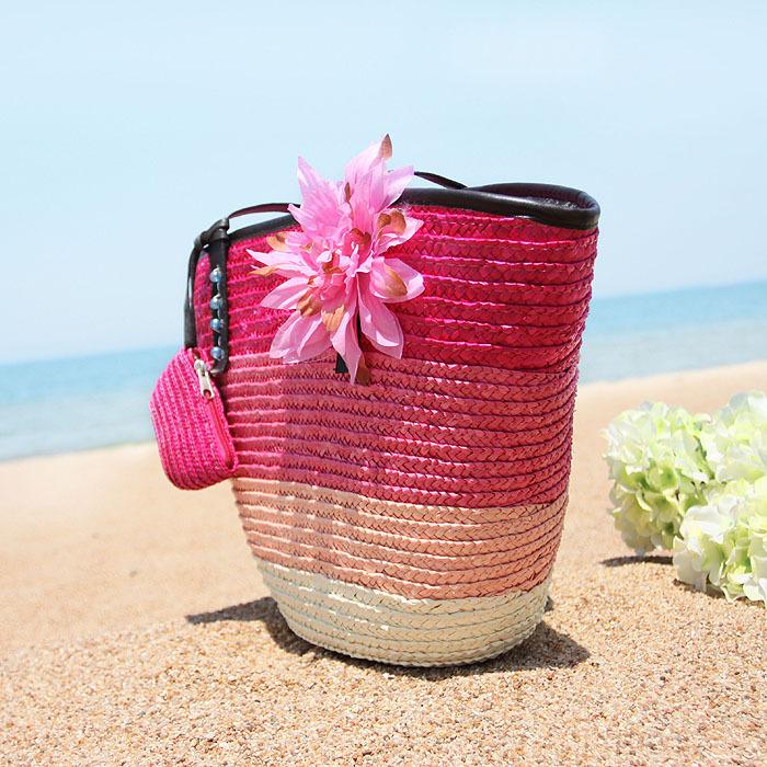 Summer Flower Straw Woven Beach Bag Travel Tote Bag