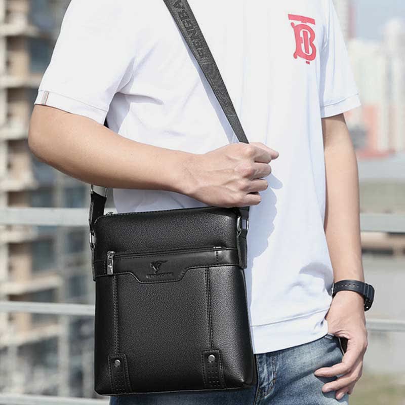 Small Leather Messenger Bag for Men Casual Business Handbag Crossbody Purse
