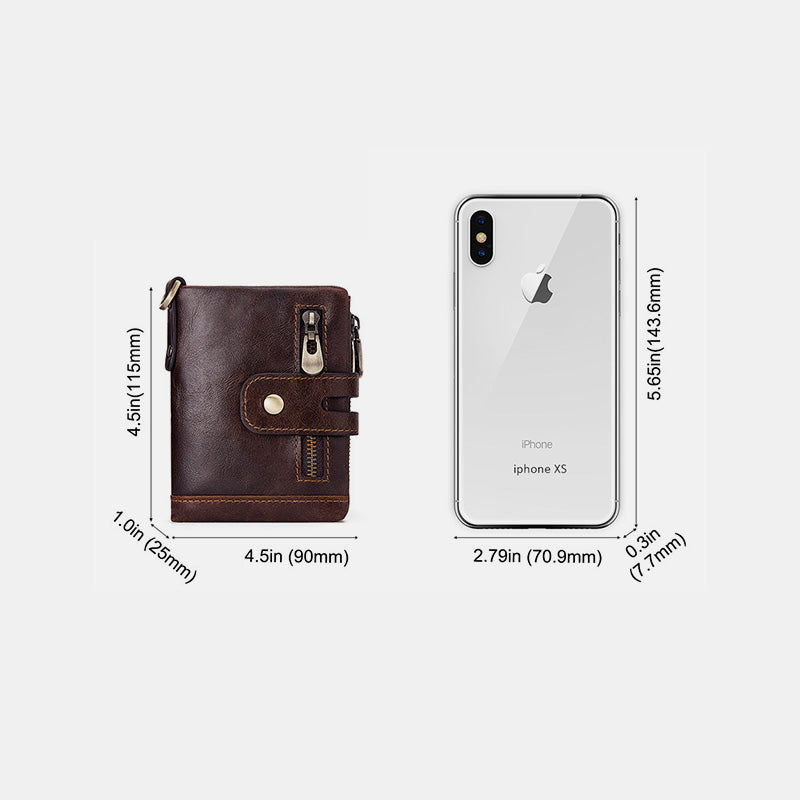 Multifunctional Genuine Leather RFID Bifold Wallet