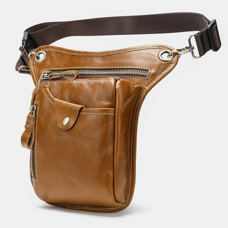 Genuine Leather Retro Waist Bag Thigh Bag with Leg Strap