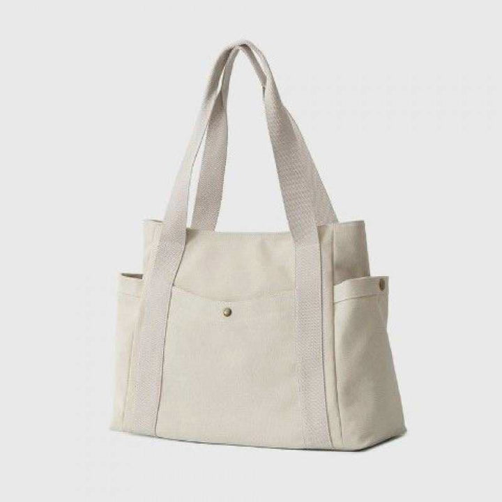Large Capacity Canvas Shoulder Tote Bag Multiple Pocket Handbag Shopping Bag