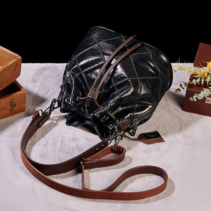Womens Drawstring Bucket Hobo Handbag Crossbody Shoulder Bag with 2 Detachable Straps