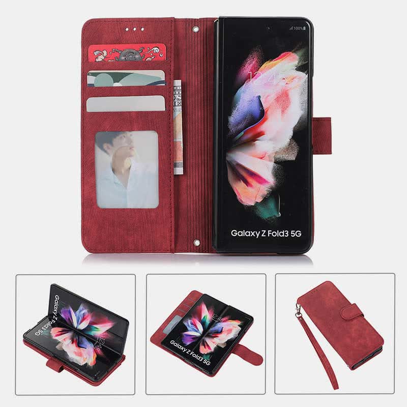 Wallet Case for Galaxy Z Fold 5/4/3 with S Pen Holder Crossbody Strap