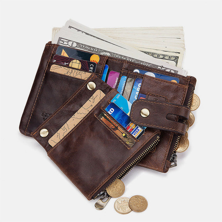 Multifunctional Genuine Leather RFID Bifold Wallet