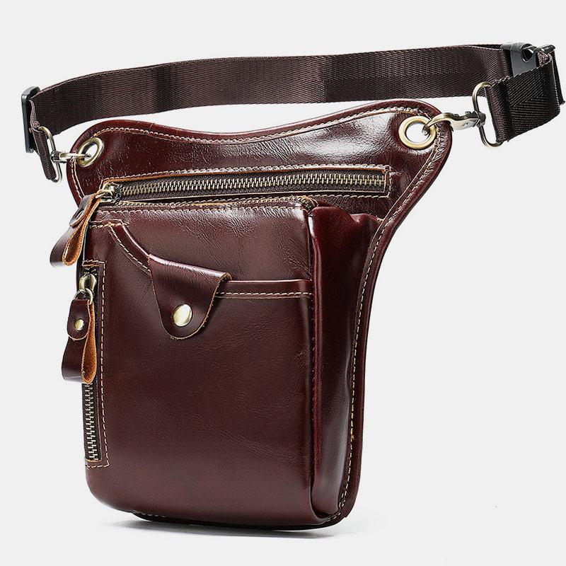 Genuine Leather Retro Waist Bag Thigh Bag with Leg Strap