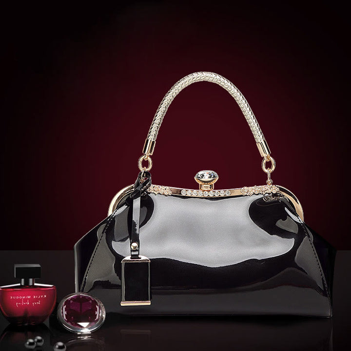 Plain Color Tote Ladies Glossy Patent Leather Crossbody Bag Handbag