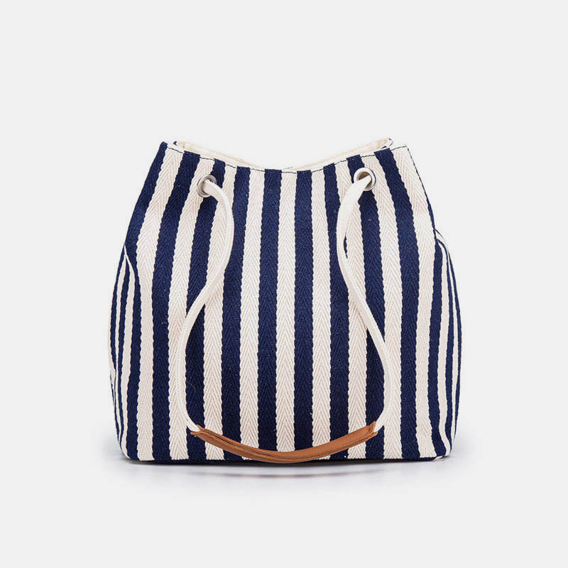 Large Capacity Multi-Carry Stripe Tote Bag Bucket Bag